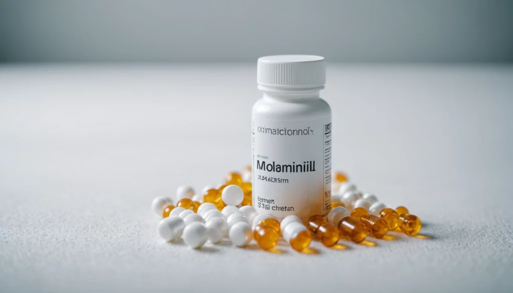 Modafinil vs Scientific Method Only Nootropics, bright studio lighting, minimalist, clean background, soft light, premium, macro detail, wellness and beauty concept