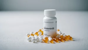 Modafinil vs Scientific Method Only Nootropics, bright studio lighting, minimalist, clean background, soft light, premium, macro detail, wellness and beauty concept
