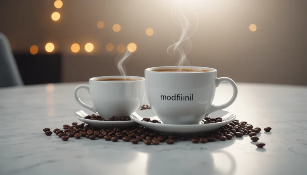 Why Modafinil Works Better Than Multiple Cups of Coffee, bright studio lighting, minimalist, clean background, soft light, premium, macro detail, wellness and beauty concept