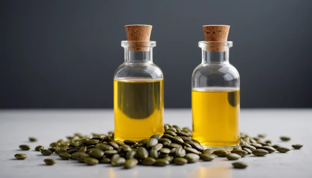 Pure Beauty vs Andalou Naturals: Which Brand Has Better Pumpkin Seed Oil?, bright studio lighting, minimalist, clean background, soft light, premium, macro detail, wellness and beauty concept
