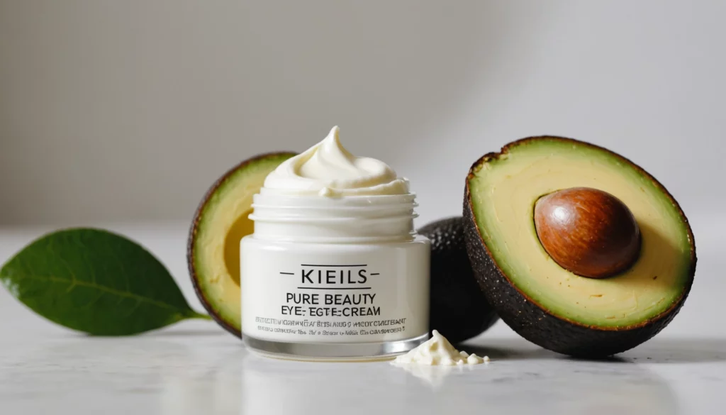 How Does Pure Beautyʼs Eye Cream Compare to Kiehlʼs Creamy Eye Treatment with Avocado?, bright studio lighting, minimalist, clean background, soft light, premium, macro detail, wellness and beauty concept