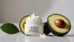 How Does Pure Beautyʼs Eye Cream Compare to Kiehlʼs Creamy Eye Treatment with Avocado?, bright studio lighting, minimalist, clean background, soft light, premium, macro detail, wellness and beauty concept