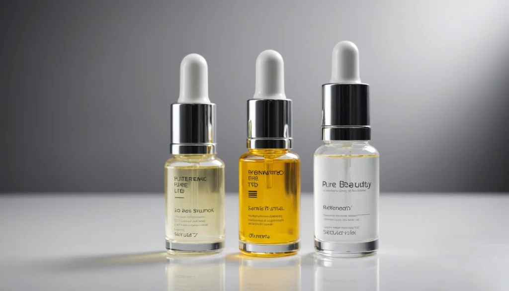 How Does Pure Beautyʼs Serum Compare to The Ordinaryʼs Retinol?, bright studio lighting, minimalist, clean background, soft light, premium, macro detail, wellness and beauty concept